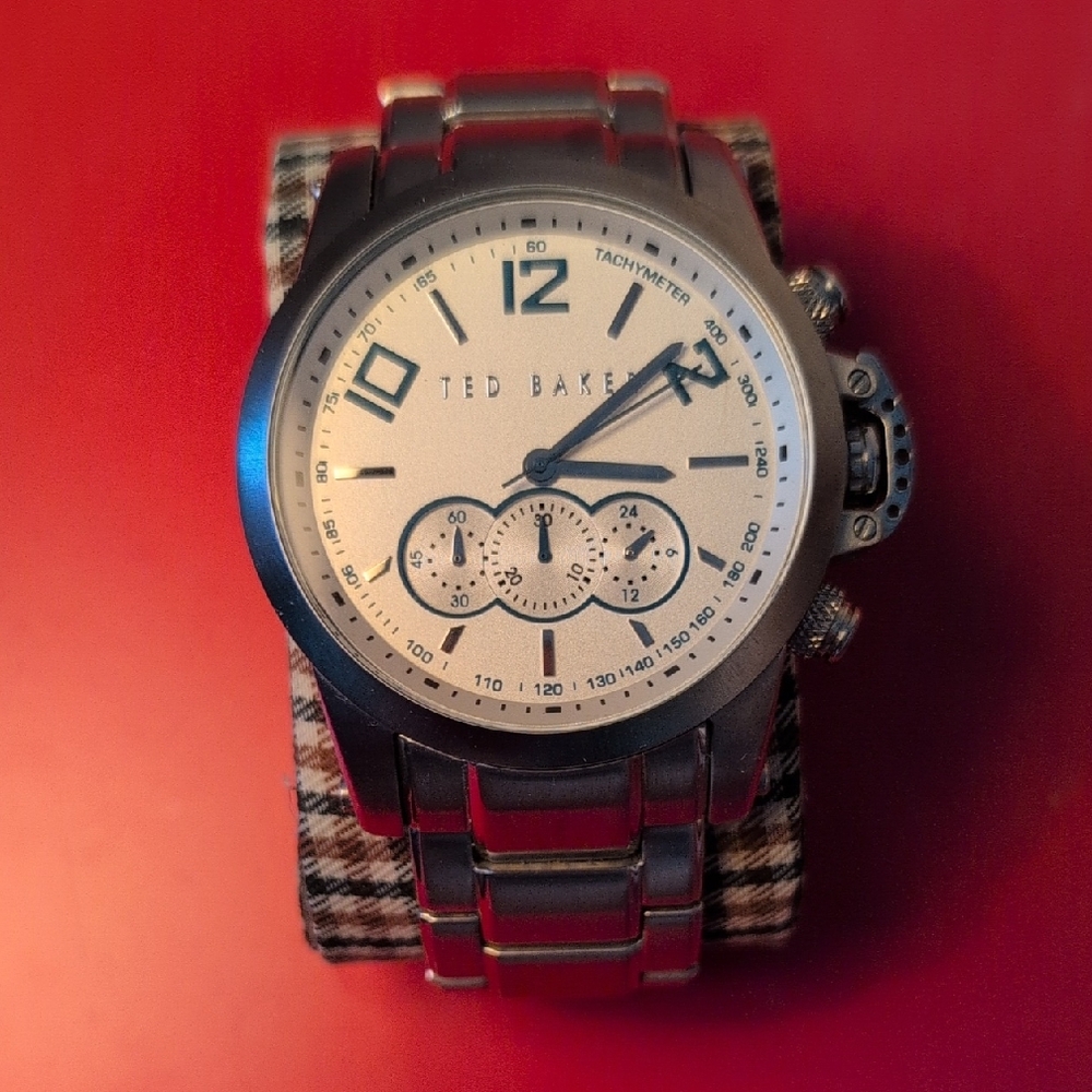 RARE Ted Baker London Men's Stainless Steel Chronograph Watch (White Face)